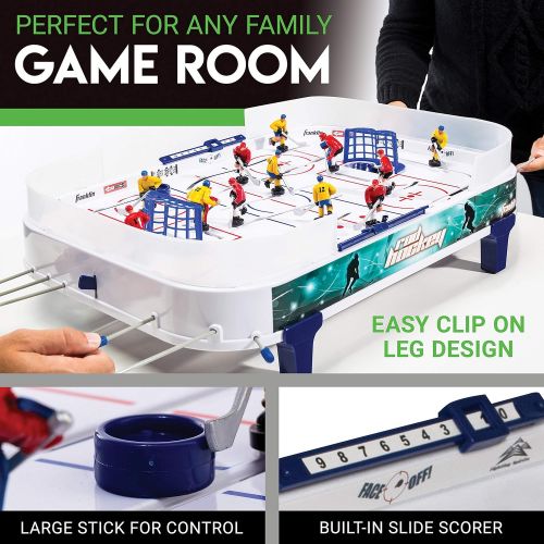  Franklin Sports Table Top Rod Hockey Game Set - Perfect Hockey Toy + Gameroom Game for Kids + Family - Mini Tabletop Rod Hockey Board + Pucks Included