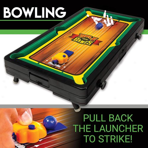  Franklin Sports Table Top Sports Game Set - 5-in-1 Sports Center Indoor Sports Games - Tabletop Soccer, Basketball, Hockey, Bowling + Pool