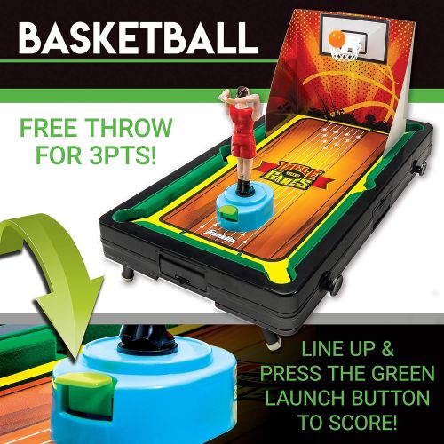  Franklin Sports Table Top Sports Game Set - 5-in-1 Sports Center Indoor Sports Games - Tabletop Soccer, Basketball, Hockey, Bowling + Pool