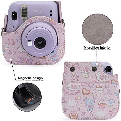  Frankmate PU Leather Camera Case Compatible with Fujifilm Instax Mini 11 Instant Camera with Adjustable Strap and Pocket (Bunny)