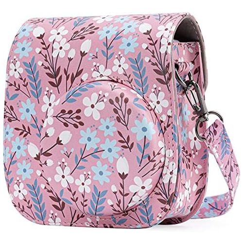  Frankmate Protective & Portable Case Compatible with fujifilm instax Mini 11/9 / 8/8+ Instant Film Camera with Accessory Pocket and Adjustable Strap (Flowers Pink)