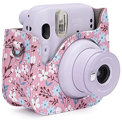  Frankmate Protective & Portable Case Compatible with fujifilm instax Mini 11/9 / 8/8+ Instant Film Camera with Accessory Pocket and Adjustable Strap (Flowers Pink)