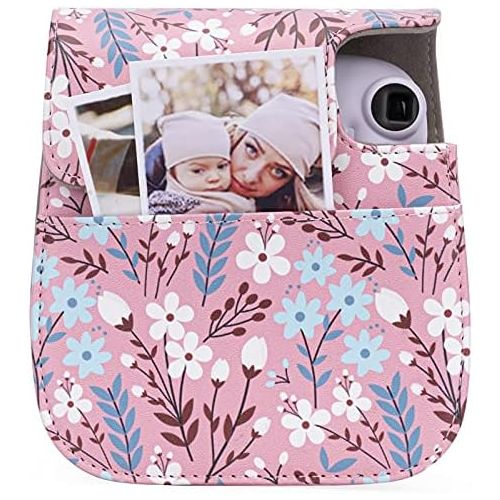  Frankmate Protective & Portable Case Compatible with fujifilm instax Mini 11/9 / 8/8+ Instant Film Camera with Accessory Pocket and Adjustable Strap (Flowers Pink)