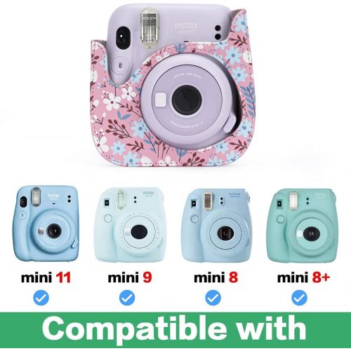  Frankmate Protective & Portable Case Compatible with fujifilm instax Mini 11/9 / 8/8+ Instant Film Camera with Accessory Pocket and Adjustable Strap (Flowers Pink)