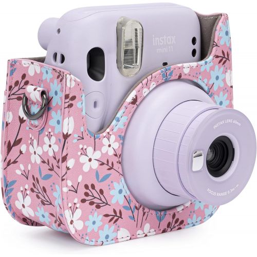  Frankmate Protective & Portable Case Compatible with fujifilm instax Mini 11/9 / 8/8+ Instant Film Camera with Accessory Pocket and Adjustable Strap (Flowers Pink)