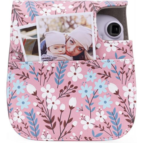  Frankmate Protective & Portable Case Compatible with fujifilm instax Mini 11/9 / 8/8+ Instant Film Camera with Accessory Pocket and Adjustable Strap (Flowers Pink)