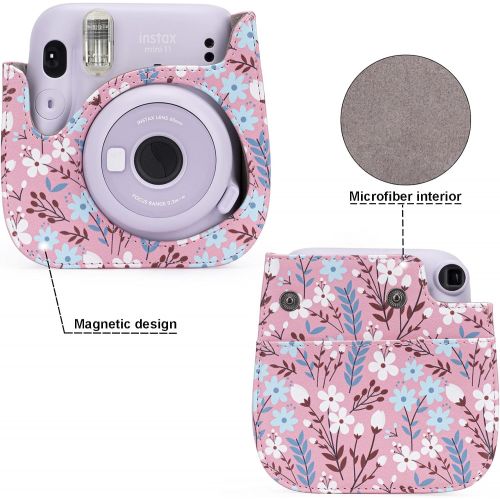  Frankmate Protective & Portable Case Compatible with fujifilm instax Mini 11/9 / 8/8+ Instant Film Camera with Accessory Pocket and Adjustable Strap (Flowers Pink)