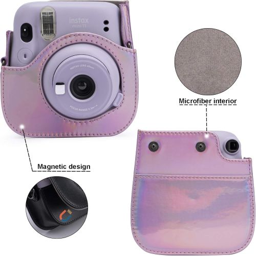 Frankmate PU Leather Camera Case Compatible with Fujifilm Instax Mini 11 Instant Camera with Adjustable Strap and Pocket (Magic Pink)