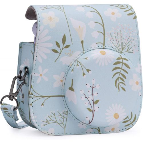  Frankmate PU Leather Camera Case Compatible with Fujifilm Instax Mini 11 Instant Camera with Adjustable Strap and Pocket (Chrysanthemum)