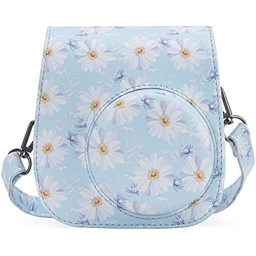  Frankmate Protective & Portable Case Compatible with fujifilm instax Mini 11/9 / 8/8+ Instant Film Camera with Accessory Pocket and Adjustable Strap (Flowers Light Blue)