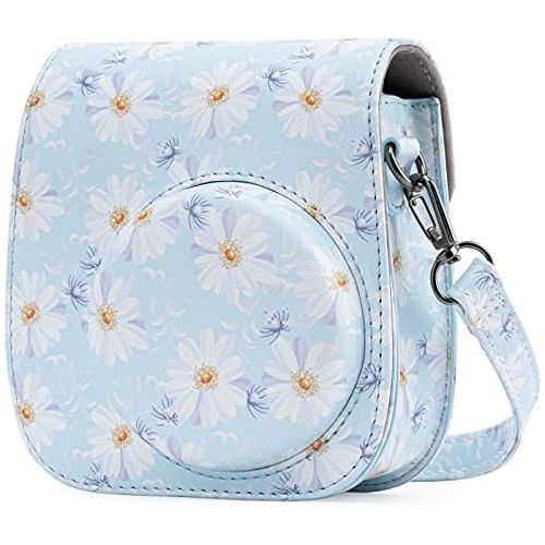  Frankmate Protective & Portable Case Compatible with fujifilm instax Mini 11/9 / 8/8+ Instant Film Camera with Accessory Pocket and Adjustable Strap (Flowers Light Blue)