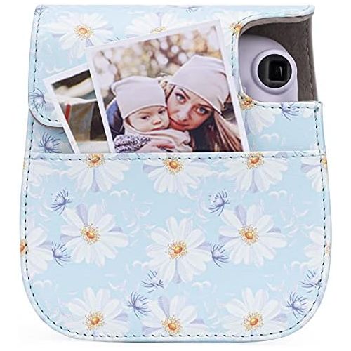  Frankmate Protective & Portable Case Compatible with fujifilm instax Mini 11/9 / 8/8+ Instant Film Camera with Accessory Pocket and Adjustable Strap (Flowers Light Blue)