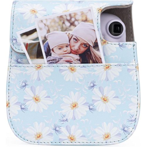  Frankmate Protective & Portable Case Compatible with fujifilm instax Mini 11/9 / 8/8+ Instant Film Camera with Accessory Pocket and Adjustable Strap (Flowers Light Blue)