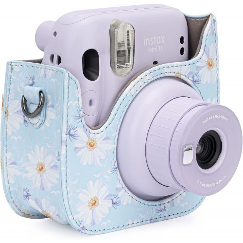  Frankmate Protective & Portable Case Compatible with fujifilm instax Mini 11/9 / 8/8+ Instant Film Camera with Accessory Pocket and Adjustable Strap (Flowers Light Blue)