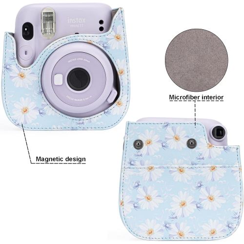  Frankmate Protective & Portable Case Compatible with fujifilm instax Mini 11/9 / 8/8+ Instant Film Camera with Accessory Pocket and Adjustable Strap (Flowers Light Blue)