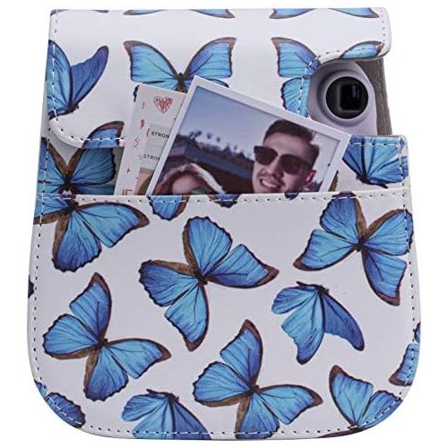  Frankmate PU Leather Camera Case Compatible with Fujifilm Instax Mini 11 Instant Camera with Adjustable Strap and Pocket (Butterfly)