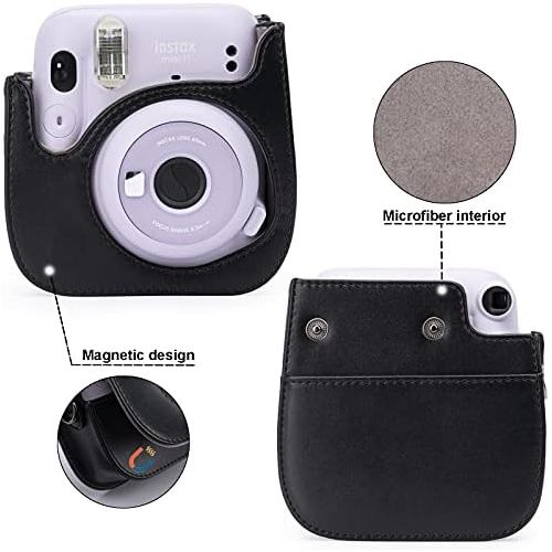  Frankmate PU Leather Instax Camera Compact Case for Fujifilm Instax Mini 11/9/8/8+ Instant Film Camera (Black Puppy)