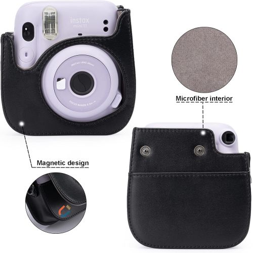  Frankmate PU Leather Instax Camera Compact Case for Fujifilm Instax Mini 11/9/8/8+ Instant Film Camera (Black Puppy)