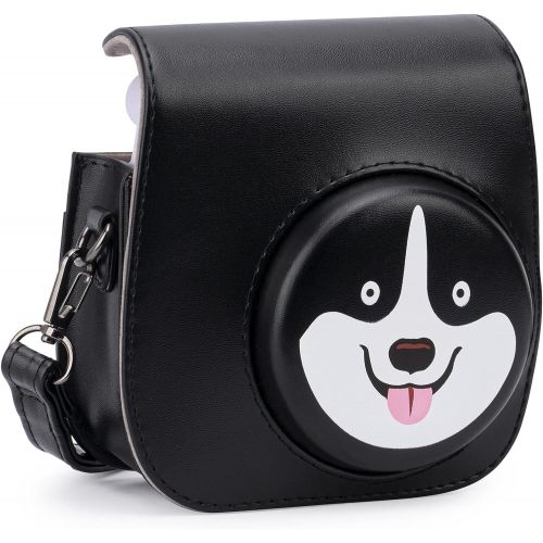  Frankmate PU Leather Instax Camera Compact Case for Fujifilm Instax Mini 11/9/8/8+ Instant Film Camera (Black Puppy)