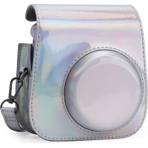  Frankmate PU Leather Camera Case Compatible with Fujifilm Instax Mini 11 Instant Camera with Adjustable Strap and Pocket (Magic Silver)