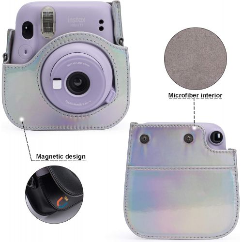  Frankmate PU Leather Camera Case Compatible with Fujifilm Instax Mini 11 Instant Camera with Adjustable Strap and Pocket (Magic Silver)