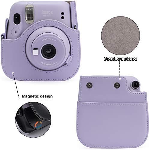  Frankmate PU Leather Camera Case Compatible with Fujifilm Instax Mini 11 Instant Camera with Adjustable Strap and Pocket (Purple)