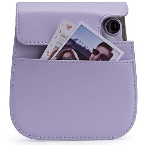  Frankmate PU Leather Camera Case Compatible with Fujifilm Instax Mini 11 Instant Camera with Adjustable Strap and Pocket (Purple)