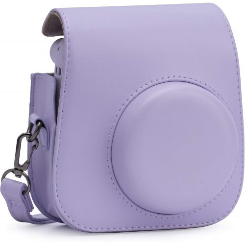  Frankmate PU Leather Camera Case Compatible with Fujifilm Instax Mini 11 Instant Camera with Adjustable Strap and Pocket (Purple)