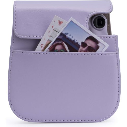  Frankmate PU Leather Camera Case Compatible with Fujifilm Instax Mini 11 Instant Camera with Adjustable Strap and Pocket (Purple)