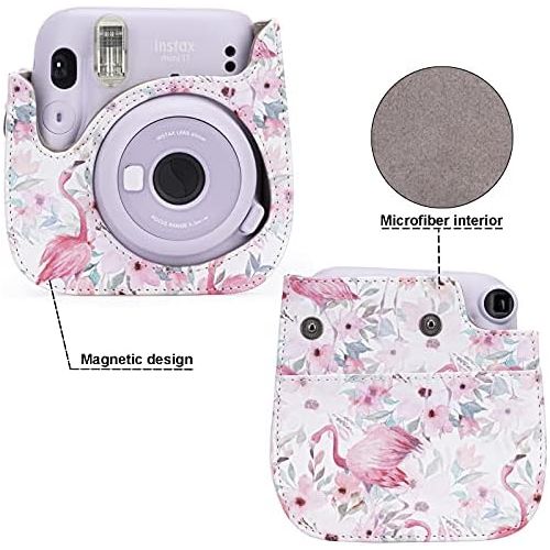  Frankmate Camera Case Compatible with fujifilm Instax Mini 11/9/8/8+ Instant Film Camera with Accessory Pocket and Adjustable Strap (Flamingo)