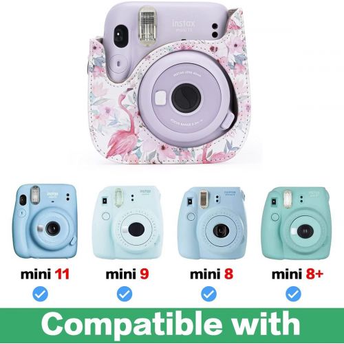  Frankmate Camera Case Compatible with fujifilm Instax Mini 11/9/8/8+ Instant Film Camera with Accessory Pocket and Adjustable Strap (Flamingo)