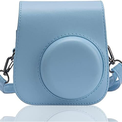  Frankmate PU Leather Camera Case Compatible with Fujifilm Instax Mini 11 Instant Camera with Adjustable Strap and Pocket (Light Blue)