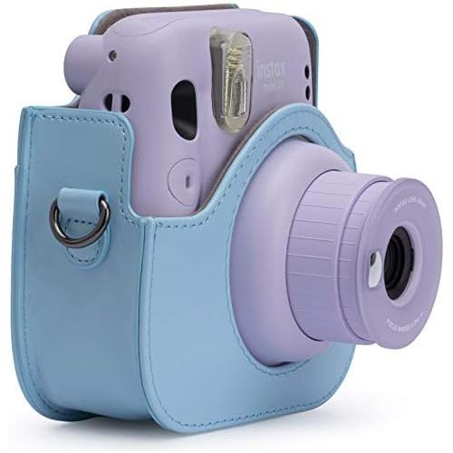  Frankmate PU Leather Camera Case Compatible with Fujifilm Instax Mini 11 Instant Camera with Adjustable Strap and Pocket (Light Blue)