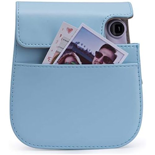  Frankmate PU Leather Camera Case Compatible with Fujifilm Instax Mini 11 Instant Camera with Adjustable Strap and Pocket (Light Blue)