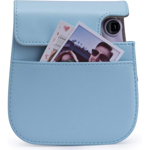  Frankmate PU Leather Camera Case Compatible with Fujifilm Instax Mini 11 Instant Camera with Adjustable Strap and Pocket (Light Blue)