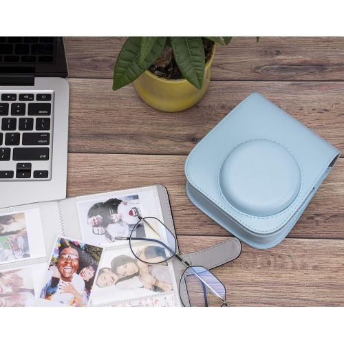  Frankmate PU Leather Camera Case Compatible with Fujifilm Instax Mini 11 Instant Camera with Adjustable Strap and Pocket (Light Blue)