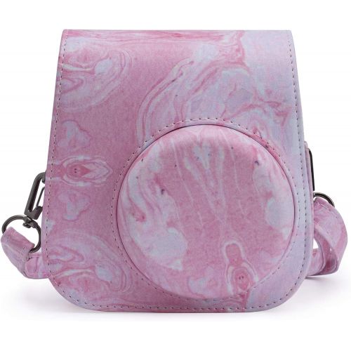  Frankmate Protective Case for Fujifilm Instax Mini 11 Instant Camera - Premium Vegan Leather Bag Cover with Removable Adjustable Strap (Pink Marble)