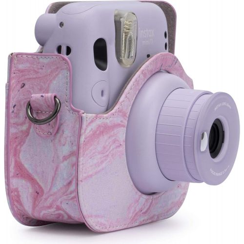  Frankmate Protective Case for Fujifilm Instax Mini 11 Instant Camera - Premium Vegan Leather Bag Cover with Removable Adjustable Strap (Pink Marble)