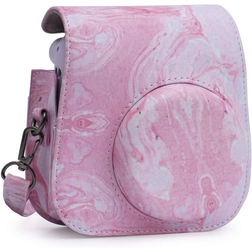  Frankmate Protective Case for Fujifilm Instax Mini 11 Instant Camera - Premium Vegan Leather Bag Cover with Removable Adjustable Strap (Pink Marble)