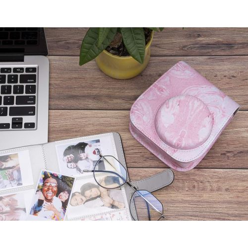  Frankmate Protective Case for Fujifilm Instax Mini 11 Instant Camera - Premium Vegan Leather Bag Cover with Removable Adjustable Strap (Pink Marble)