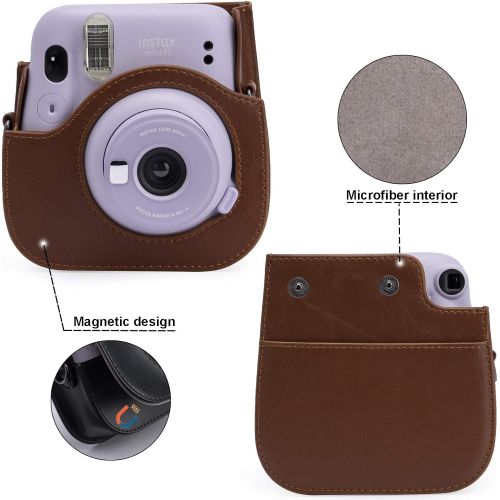  Frankmate PU Leather Camera Case Compatible with Fujifilm Instax Mini 11 Instant Camera with Adjustable Strap and Pocket (Brown)