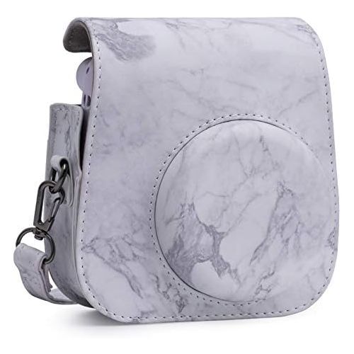  Frankmate PU Leather Camera Case Compatible with Fujifilm Instax Mini 11 Instant Camera with Adjustable Strap and Pocket (Marble)
