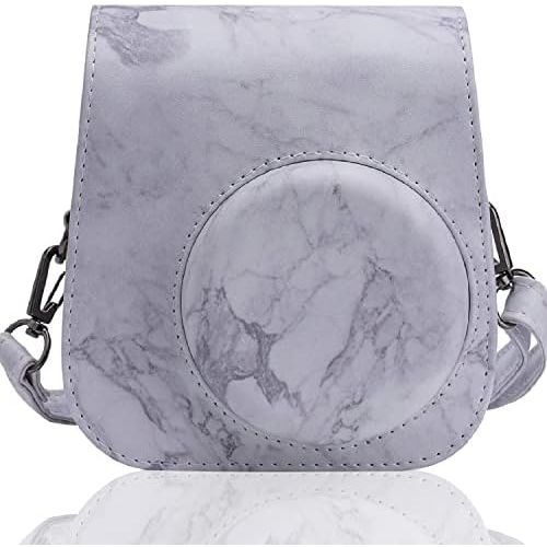  Frankmate PU Leather Camera Case Compatible with Fujifilm Instax Mini 11 Instant Camera with Adjustable Strap and Pocket (Marble)