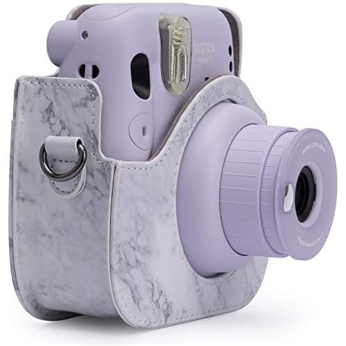  Frankmate PU Leather Camera Case Compatible with Fujifilm Instax Mini 11 Instant Camera with Adjustable Strap and Pocket (Marble)