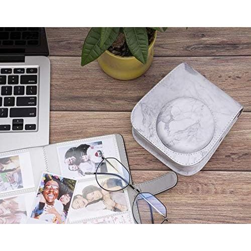  Frankmate PU Leather Camera Case Compatible with Fujifilm Instax Mini 11 Instant Camera with Adjustable Strap and Pocket (Marble)