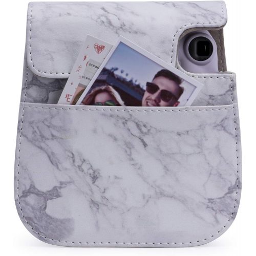  Frankmate PU Leather Camera Case Compatible with Fujifilm Instax Mini 11 Instant Camera with Adjustable Strap and Pocket (Marble)