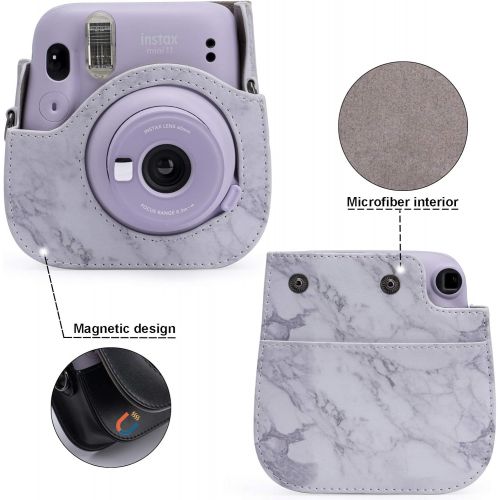  Frankmate PU Leather Camera Case Compatible with Fujifilm Instax Mini 11 Instant Camera with Adjustable Strap and Pocket (Marble)