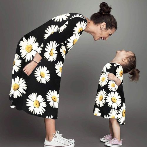  Franterd Parent-Child Mini Dress Mommy&Daughter Sunflower Pocket Dress Mommy and Me Family Matching Clothes Outfits