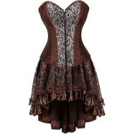 할로윈 용품frawirshau Steampunk Corset Dresses for Women Halloween Costumes Steam Punk Gothic Brown Corset and Skirt Set