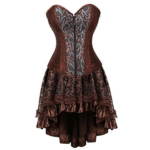  할로윈 용품frawirshau Steampunk Corset Dresses for Women Halloween Costumes Steam Punk Gothic Brown Corset and Skirt Set